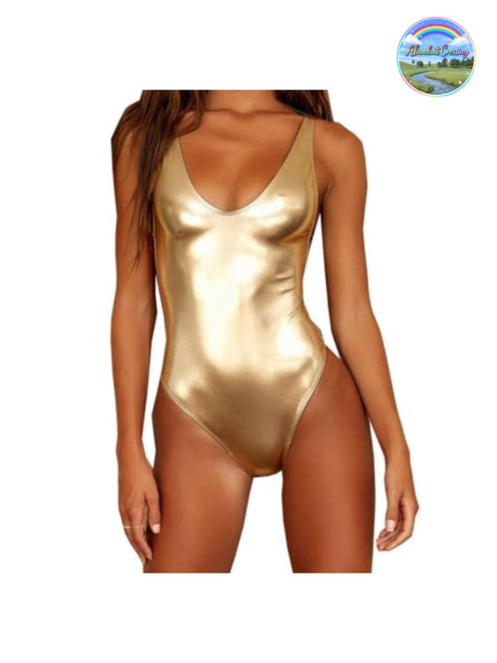 Metallic One Piece Push Up Swimsuit Scoop Neck Backless High Cut Bodysuit